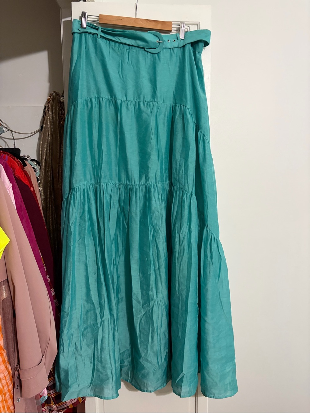 Asos Blue Tiered Belted Maxi Skirt